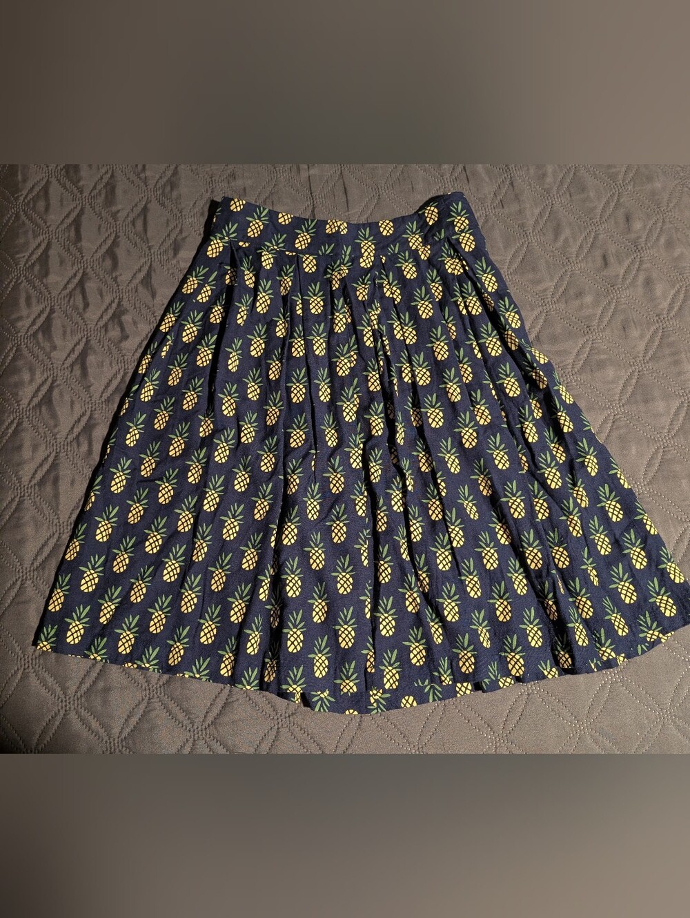 Navy Pineapple Print A-Line Skirt - Yellow Pineapple Pattern